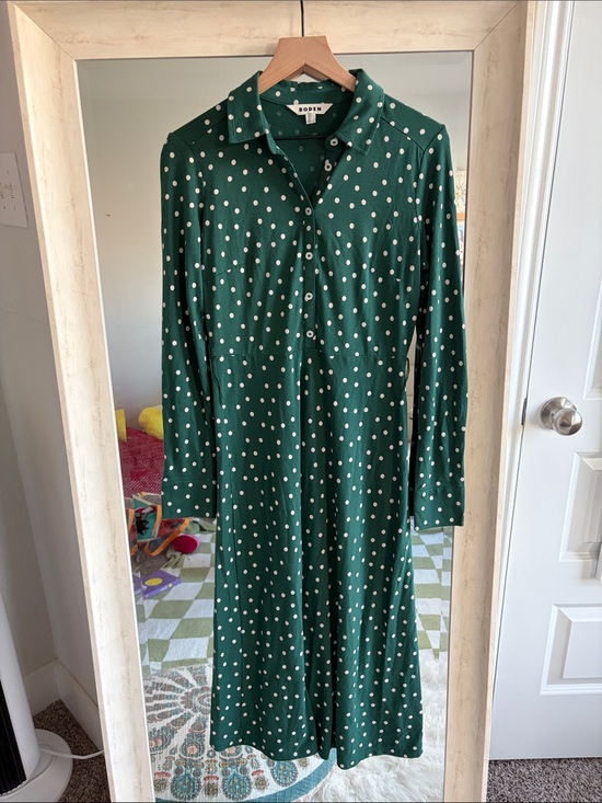 Boden Dresses & Skirts - Boden Green Laura Polka Dot Long Sleeve Jersey Midi Dress